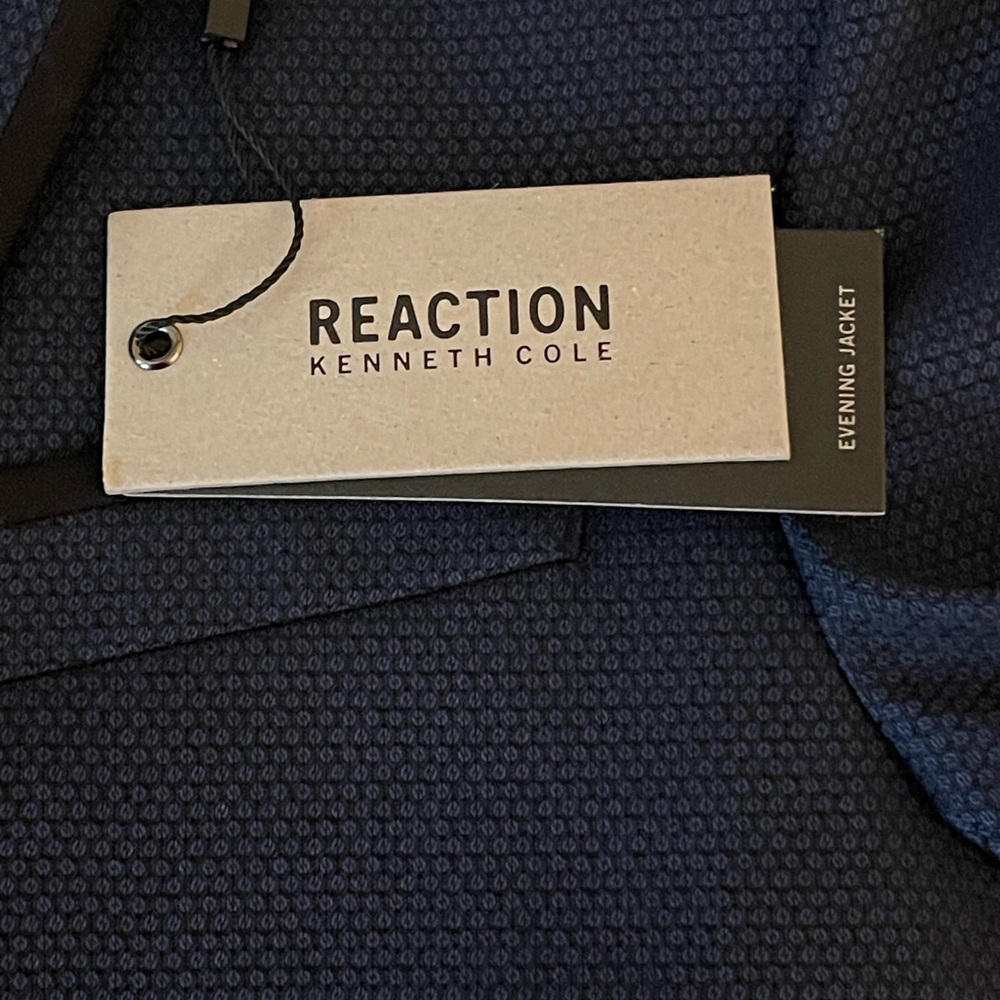 Kenneth Cole Reaction 40R Slim Fit Sportcoat Blue Black Trim Evening Jack - Picture 4 of 9